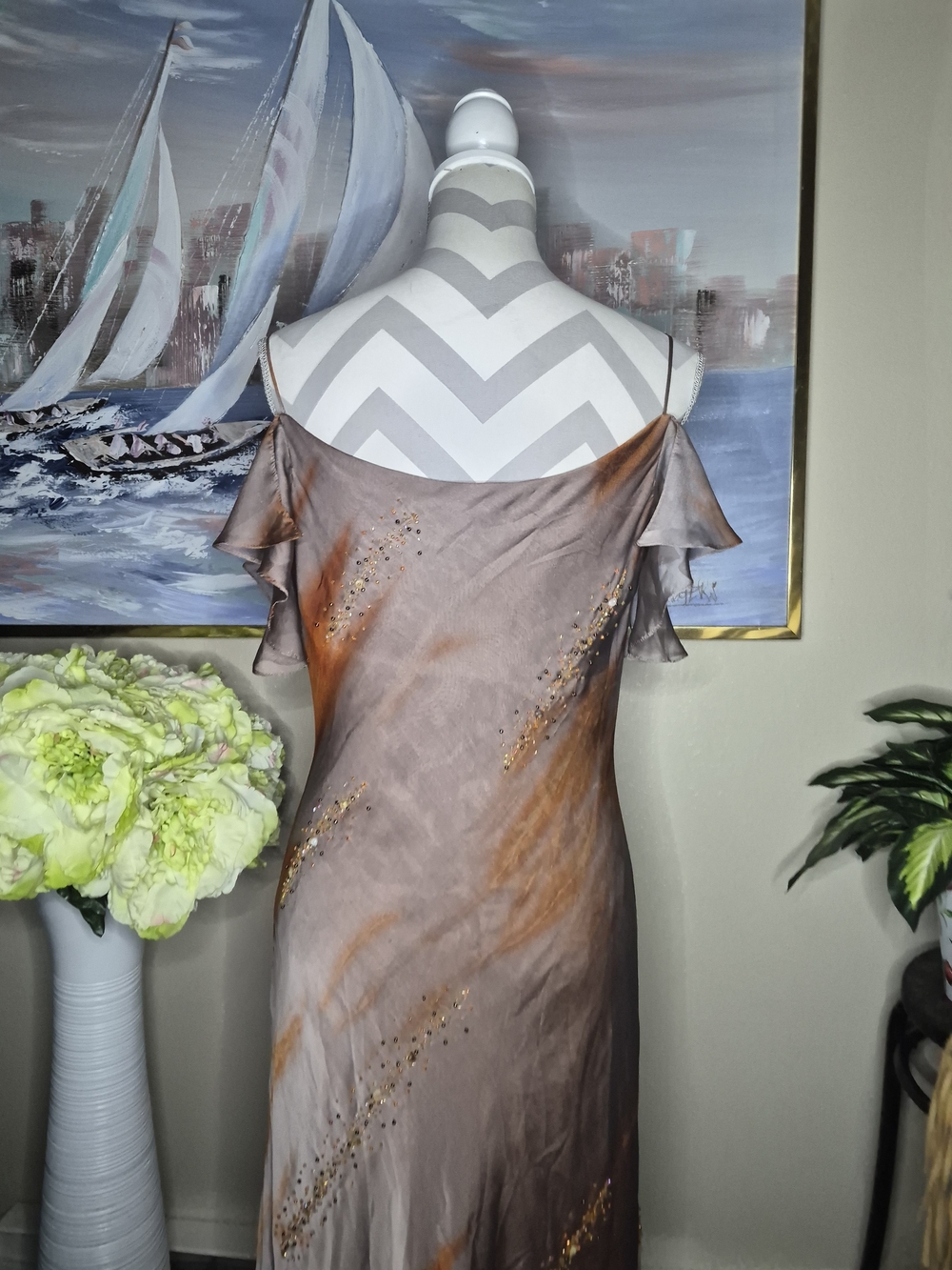 Satin High-Low Slip Dress in Rust and Taupe by Miss Ravesky - Picture 7 of 9